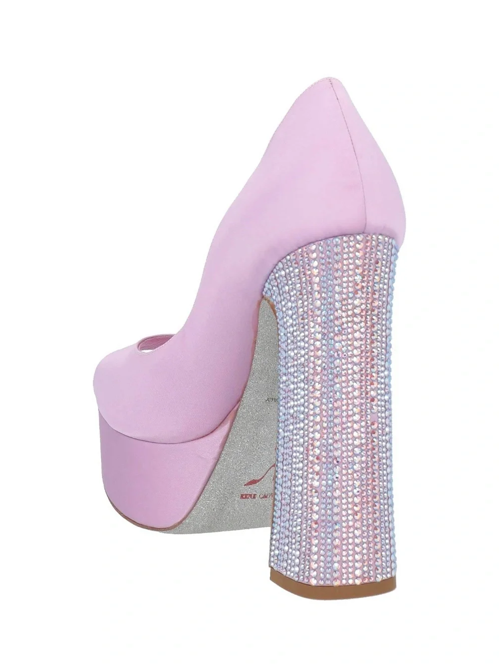 René Caovilla lilac platform peep-toe pumps with iridescent rhinestone heel